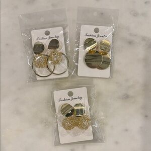 Set of 3 Gold Fashion Jewelry Earrings